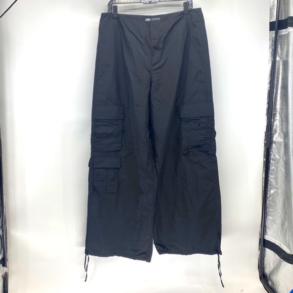 Zara black oversized wide leg cargo pants avant-garde grunge lagenlook black